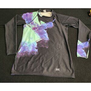 Colorful Long Sleeve Rash Guard Shirt Size L 82% Polyester 18% Spandex Made In U